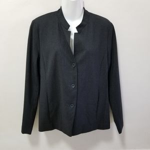 Eileen Fisher Women Jacket Blazer Stretch Melange Wool Gray Dark Mandarin Neck M